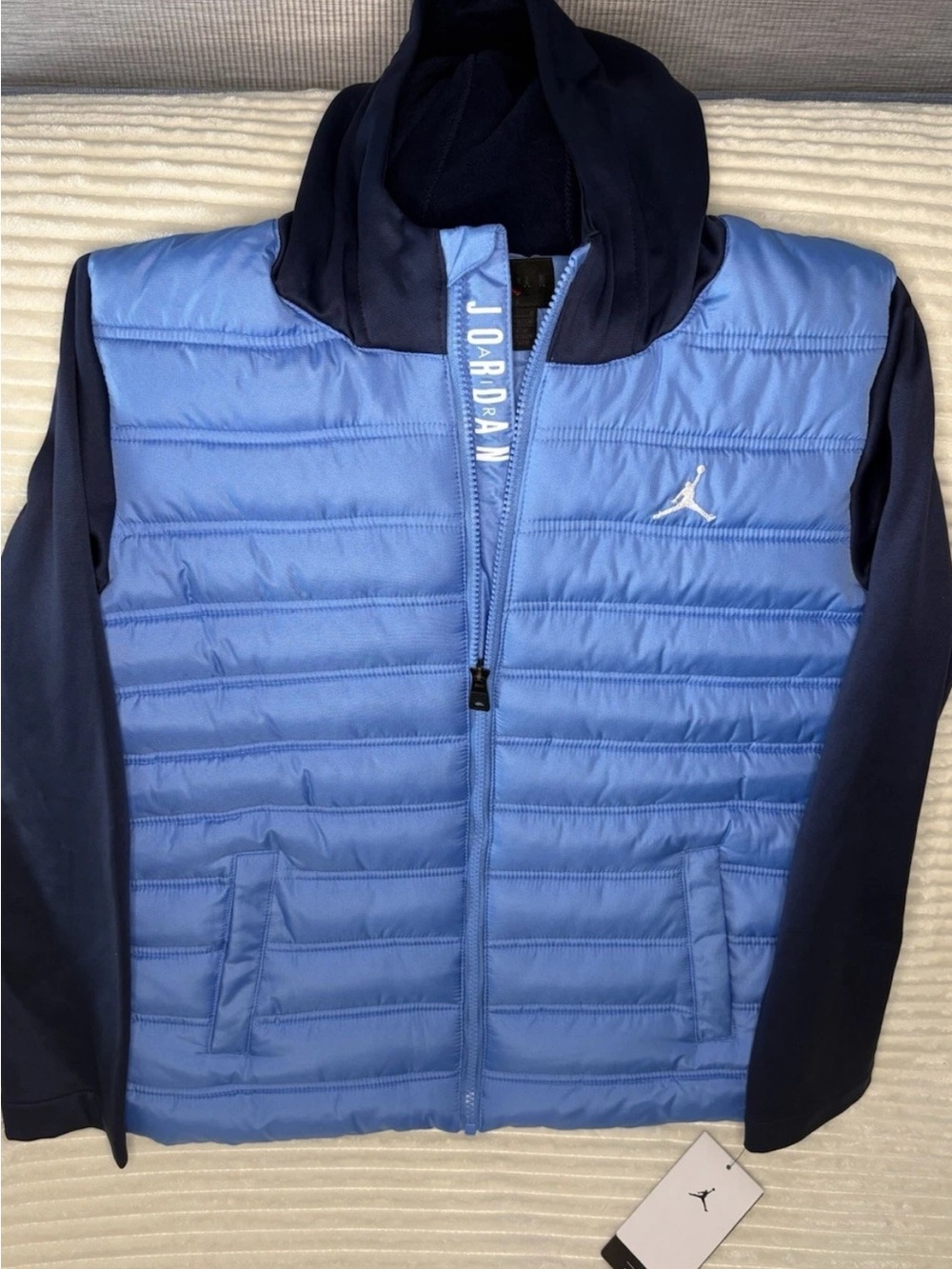 Jordan Light Blue and Navy Puffer Jacket with Hood